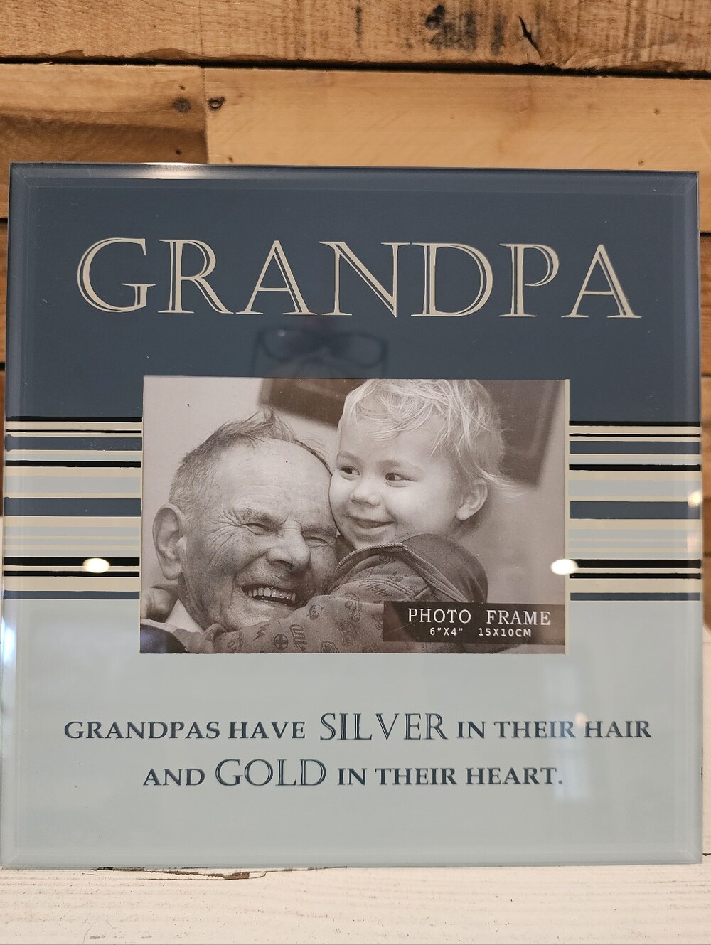 Glass "Grandpa" Photo Frame For 6" x 4" Photo In Shades Of Blue